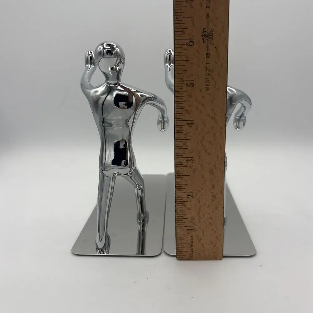 Pair of Pop Art Chrome Modern Man Abstract Figure Bookends Modernist Sculpture
